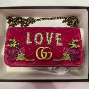 NEW IN BOX Gucci Pink Velvet Maltelasse LOVE GG Limited Edition Marmont Mini Bag